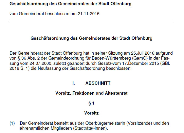 Read more about the article Geschäftsordnung des Gemeinderates der Stadt Offenburg
