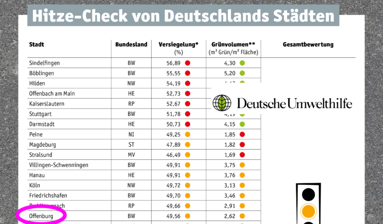 Mehr über den Artikel erfahren Offenburg fällt im Hitze-Check durch