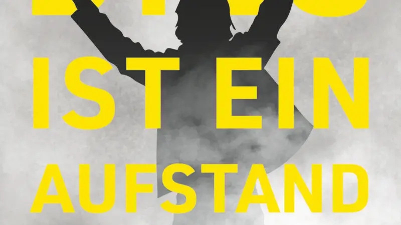 Buchumschlag für Dies ist ein Aufstand von Mark Engler & Paul Engler. Eine Silhouette einer Person mit erhobener Faust steht vor einem rauchigen Hintergrund; fetter gelber und schwarzer Text überlagert das Bild. Herausgegeben von oekom.