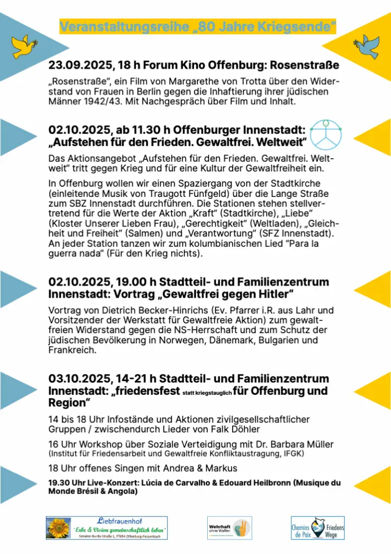 Mehr über den Artikel erfahren Friedensfest statt kriegstüchtig – Offenburg feiert am 3. Oktober