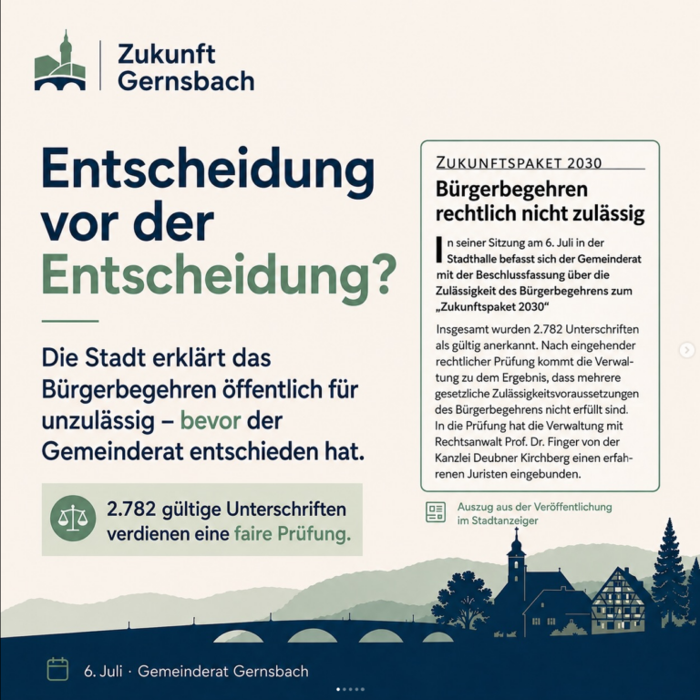 Mehr über den Artikel erfahren Gernsbach entscheidet über Bürgerbegehren – und Offenburg kann hinschauen