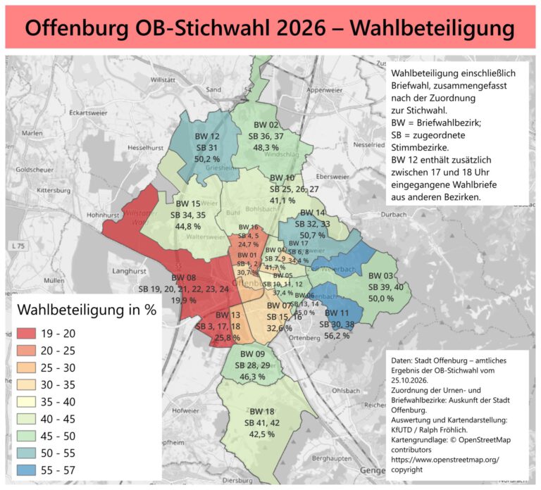 Mehr über den Artikel erfahren Wahlbeteiligung in Offenburg: Die Karte mit Briefwahl